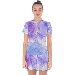 Purple And Blue Alcohol Ink  Drop Hem Mini Chiffon Dress by Dazzleway