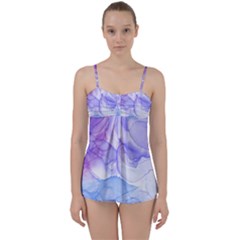 Purple And Blue Alcohol Ink  Babydoll Tankini Set by Dazzleway