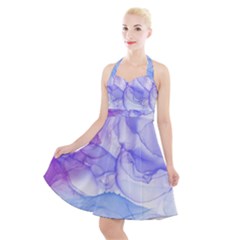 Purple And Blue Alcohol Ink  Halter Party Swing Dress  by Dazzleway