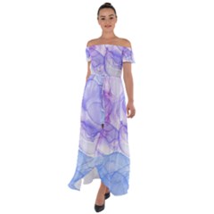 Purple And Blue Alcohol Ink  Off Shoulder Open Front Chiffon Dress by Dazzleway