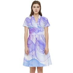 Purple And Blue Alcohol Ink  Short Sleeve Waist Detail Dress