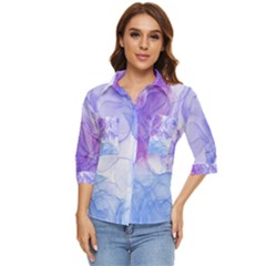 Purple And Blue Alcohol Ink  Women s Quarter Sleeve Pocket Shirt