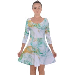 Green And Orange Alcohol Ink Quarter Sleeve Skater Dress by Dazzleway