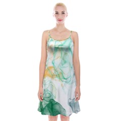 Green And Orange Alcohol Ink Spaghetti Strap Velvet Dress by Dazzleway