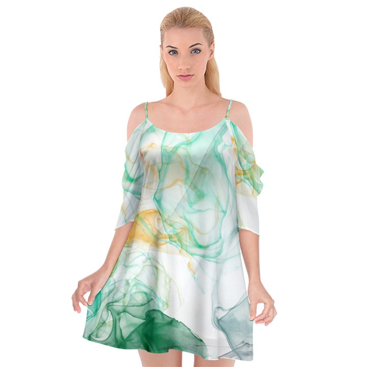 Green and orange alcohol ink Cutout Spaghetti Strap Chiffon Dress