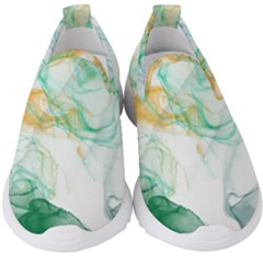 Green And Orange Alcohol Ink Kids  Slip On Sneakers