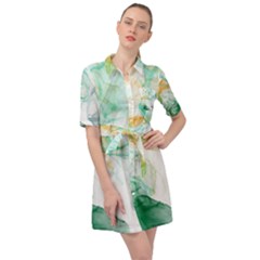 Green And Orange Alcohol Ink Belted Shirt Dress