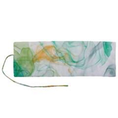 Green And Orange Alcohol Ink Roll Up Canvas Pencil Holder (m) by Dazzleway