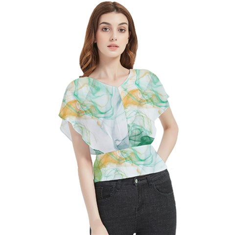 Green And Orange Alcohol Ink Butterfly Chiffon Blouse by Dazzleway