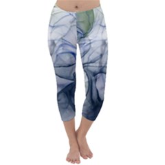 Blue Alcohol Ink Capri Winter Leggings 