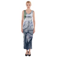 Blue Alcohol Ink Fitted Maxi Dress