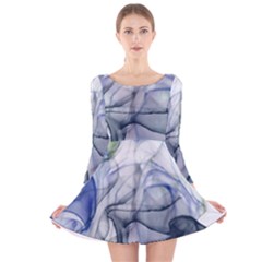 Blue Alcohol Ink Long Sleeve Velvet Skater Dress