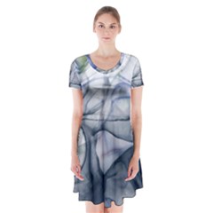 Blue Alcohol Ink Short Sleeve V-neck Flare Dress by Dazzleway