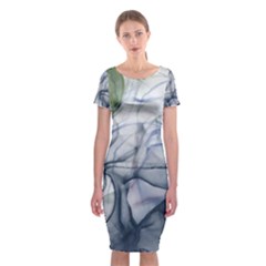 Blue Alcohol Ink Classic Short Sleeve Midi Dress by Dazzleway