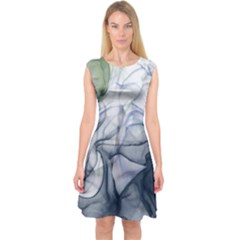 Blue Alcohol Ink Capsleeve Midi Dress by Dazzleway