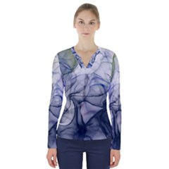 Blue Alcohol Ink V-neck Long Sleeve Top by Dazzleway