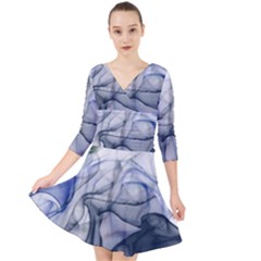 Blue Alcohol Ink Quarter Sleeve Front Wrap Dress by Dazzleway