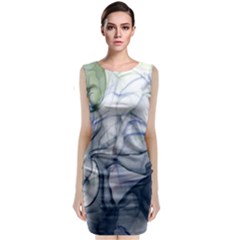 Blue Alcohol Ink Sleeveless Velvet Midi Dress