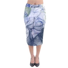 Blue Alcohol Ink Velvet Midi Pencil Skirt by Dazzleway