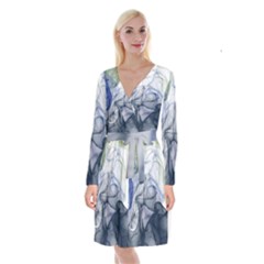 Blue Alcohol Ink Long Sleeve Velvet Front Wrap Dress by Dazzleway