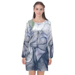 Blue Alcohol Ink Long Sleeve Chiffon Shift Dress  by Dazzleway