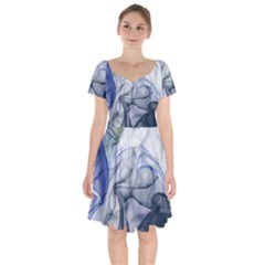 Blue Alcohol Ink Short Sleeve Bardot Dress by Dazzleway