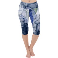 Blue Alcohol Ink Lightweight Velour Cropped Yoga Leggings