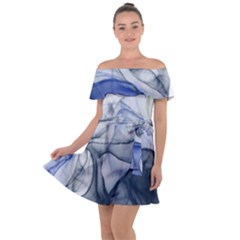 Blue Alcohol Ink Off Shoulder Velour Dress by Dazzleway