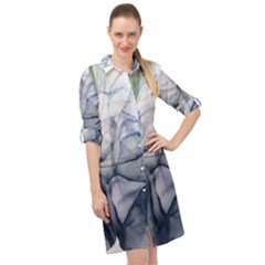 Blue Alcohol Ink Long Sleeve Mini Shirt Dress by Dazzleway