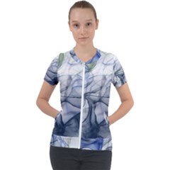 Blue Alcohol Ink Short Sleeve Zip Up Jacket by Dazzleway