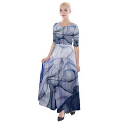 Blue Alcohol Ink Half Sleeves Maxi Dress by Dazzleway