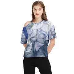 Blue Alcohol Ink One Shoulder Cut Out Tee by Dazzleway