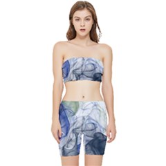 Blue Alcohol Ink Stretch Shorts And Tube Top Set by Dazzleway