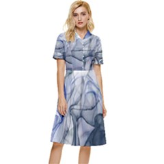 Blue Alcohol Ink Button Top Knee Length Dress by Dazzleway