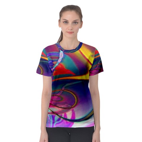 Colorful Rainbow Modern Paint Pattern 13 Women s Sport Mesh Tee by DinkovaArt