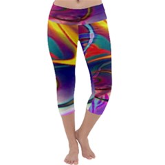 Colorful Rainbow Modern Paint Pattern 13 Capri Yoga Leggings by DinkovaArt