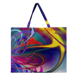 Colorful Rainbow Modern Paint Pattern 13 Zipper Large Tote Bag by DinkovaArt