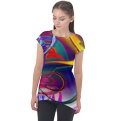 Colorful Rainbow Modern Paint Pattern 13 Cap Sleeve High Low Top by DinkovaArt