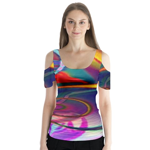 Colorful Rainbow Modern Paint Pattern 13 Butterfly Sleeve Cutout Tee  by DinkovaArt