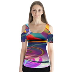 Colorful Rainbow Modern Paint Pattern 13 Butterfly Sleeve Cutout Tee 