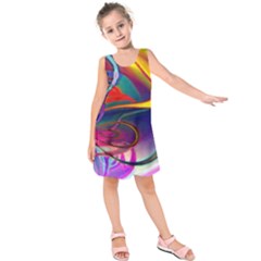 Colorful Rainbow Modern Paint Pattern 13 Kids  Sleeveless Dress by DinkovaArt