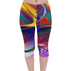 Colorful Rainbow Modern Paint Pattern 13 Velvet Capri Leggings  by DinkovaArt