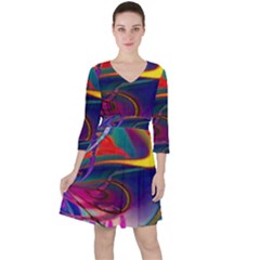 Colorful Rainbow Modern Paint Pattern 13 Quarter Sleeve Ruffle Waist Dress