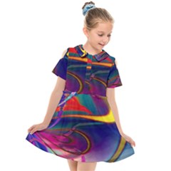 Colorful Rainbow Modern Paint Pattern 13 Kids  Short Sleeve Shirt Dress by DinkovaArt