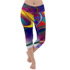 Colorful Rainbow Modern Paint Pattern 13 Lightweight Velour Capri Yoga Leggings by DinkovaArt