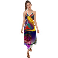 Colorful Rainbow Modern Paint Pattern 13 Halter Tie Back Dress  by DinkovaArt