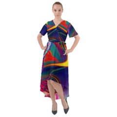 Colorful Rainbow Modern Paint Pattern 13 Front Wrap High Low Dress by DinkovaArt