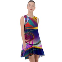 Colorful Rainbow Modern Paint Pattern 13 Frill Swing Dress by DinkovaArt