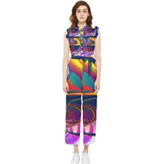 Colorful Rainbow Modern Paint Pattern 13 Women s Frill Top Jumpsuit by DinkovaArt