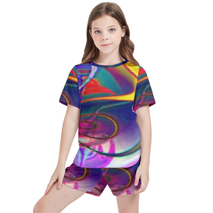 Colorful Rainbow Modern Paint Pattern 13 Kids  Tee and Sports Shorts Set